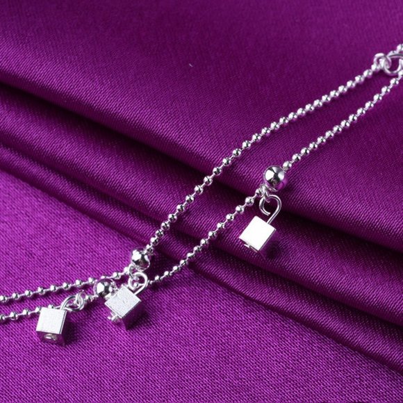 NEW 925 Sterling Silver Simple Cube Anklet - Picture 2 of 2